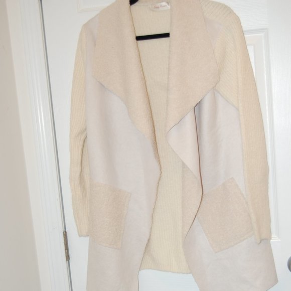 Simply Couture XL Ivory Suede& Sherpa Like Open Jacket W/ Knit Sleeves & Back - Picture 5 of 11